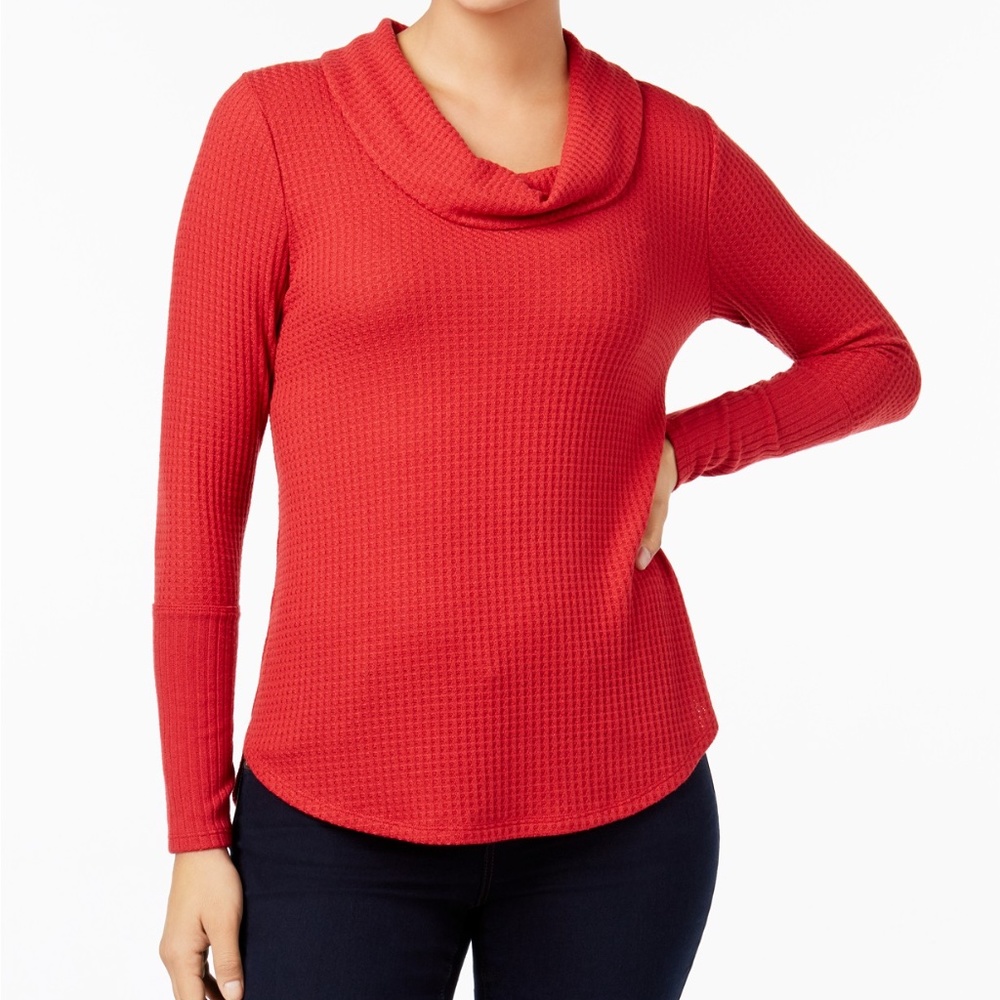 Style & Co. Cowl-Neck Waffle Knit Top M